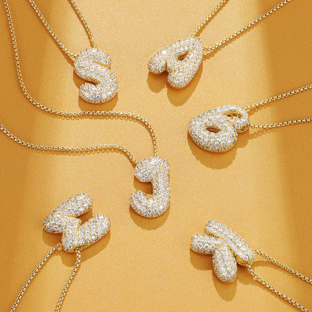 KissYan Bubble Letter Necklace, 14K Gold Plated Balloon Initial Pendant Box Chain Necklace Dainty Pave CZ Jewelry Gift for Women(20mm A)