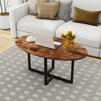 Oval Coffee Table for Living Room, Center Table Tea Table with Metal Frame for Living Room Home Office, Small Space, Easy Assembly, Black