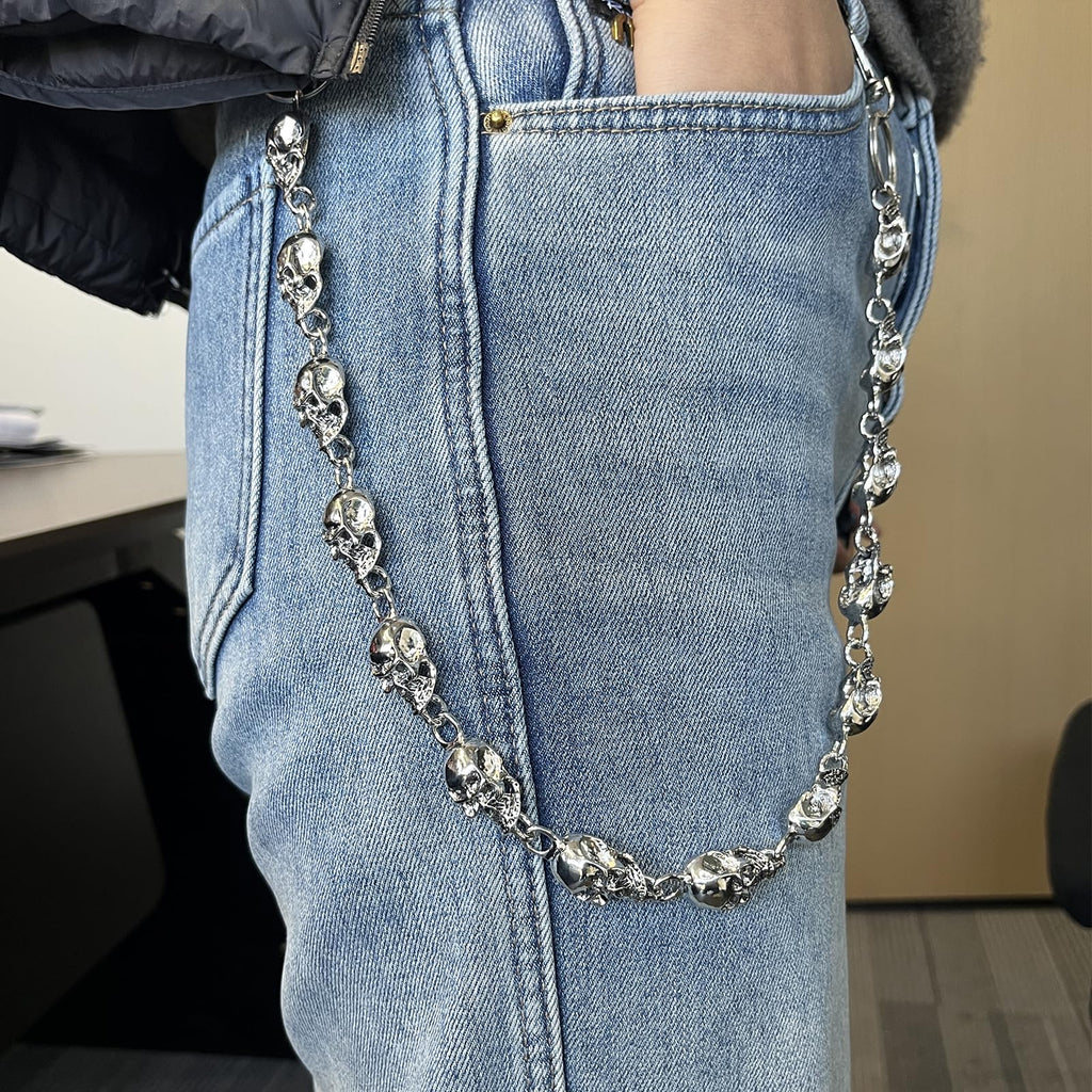 Chaîne de portefeuille Miglaja - Chaînes de portefeuille pour hommes et femmes, chaîne punk pour pantalons de motard, chaîne lourde à tête de mort, ceinture gothique accessoires (tête de mort)