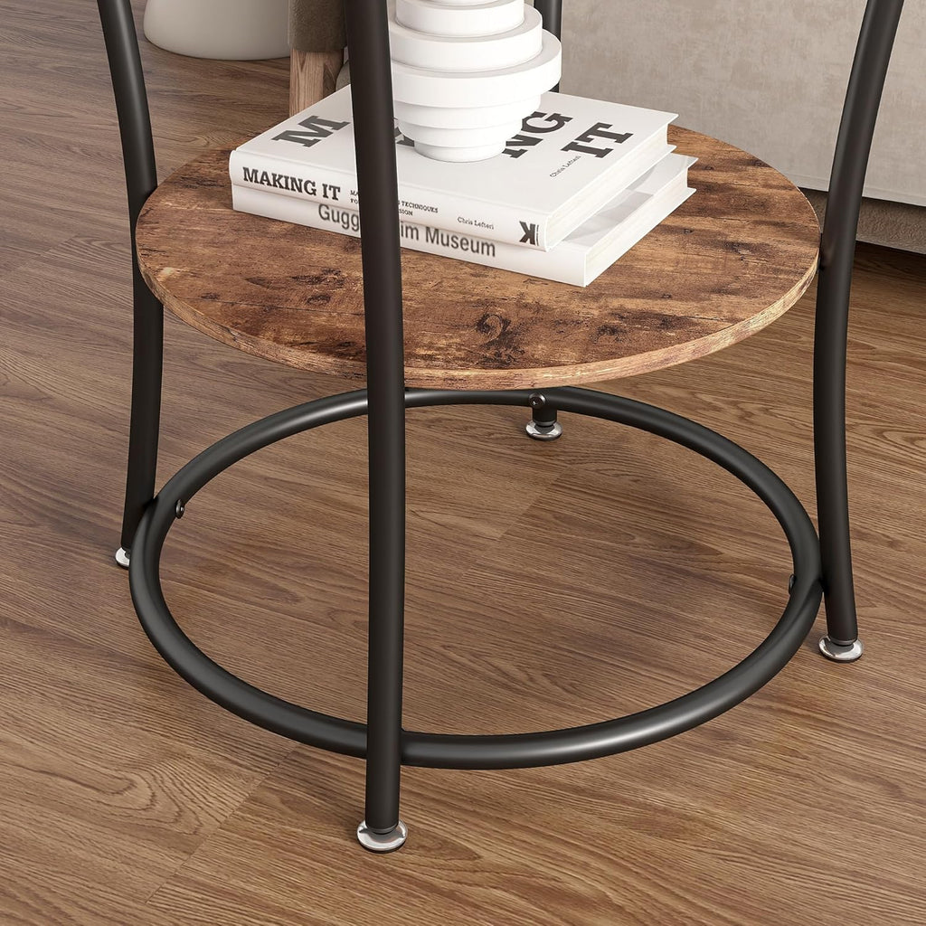 BOFENG Side Table,Round End Table with 2 Storage Shelves for Living Room, Bedroom,Small Spaces,Coffee Table Nightstand with Sturdy Metal Frame,Easy Assembly,Rustic Brown