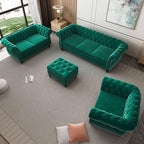 AVZEAR 3-Piece Living Room Sectional Sofa Set, Green Velvet Couch Upholstered Sofa Modern Sofa Couches Set Style Button Tufted, Velvet Chesterfield Sofa for Living Room Apartment, 1+2+3 Seat Green