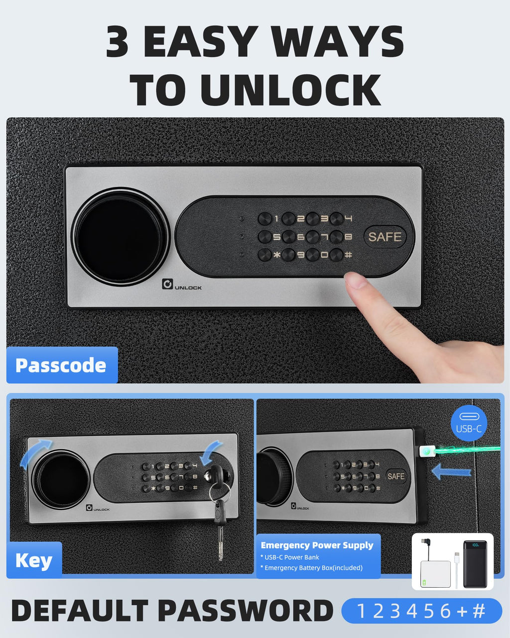 DAYI Safe Box, 3.0 Cubic Feet Home Safes with Fireproof Waterproof Bag, Security Safe for Money Cash Documents, Digital Keypad, Dual Alarm System, Removable Shelf - D-60