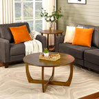 LEEMTORIG Round Wood Coffee Table, Mid Century Modern Round Walnut Coffee Tables for Living Room, 33.5" Dia. Circle Drum Coffee Table with Cross Legs, Easy Assembly, Brown Walnut KFZ-3223