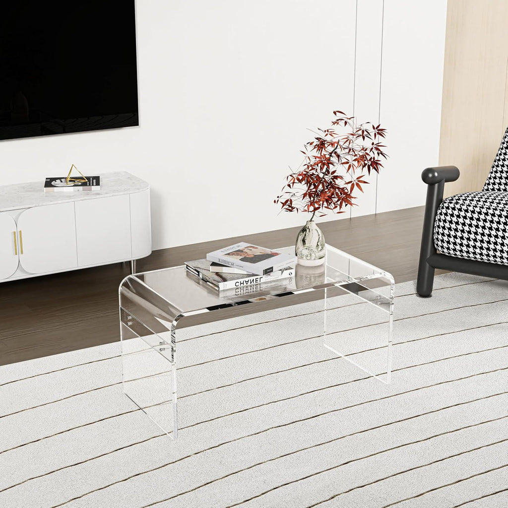 32inch Premium Clear Acrylic Rectangle Coffee Table for Living Room,Mid Century Transparent Waterfall Lowtea Table, Middle Size Table (32"x16"x16") Fit for 2 Seat Sofa