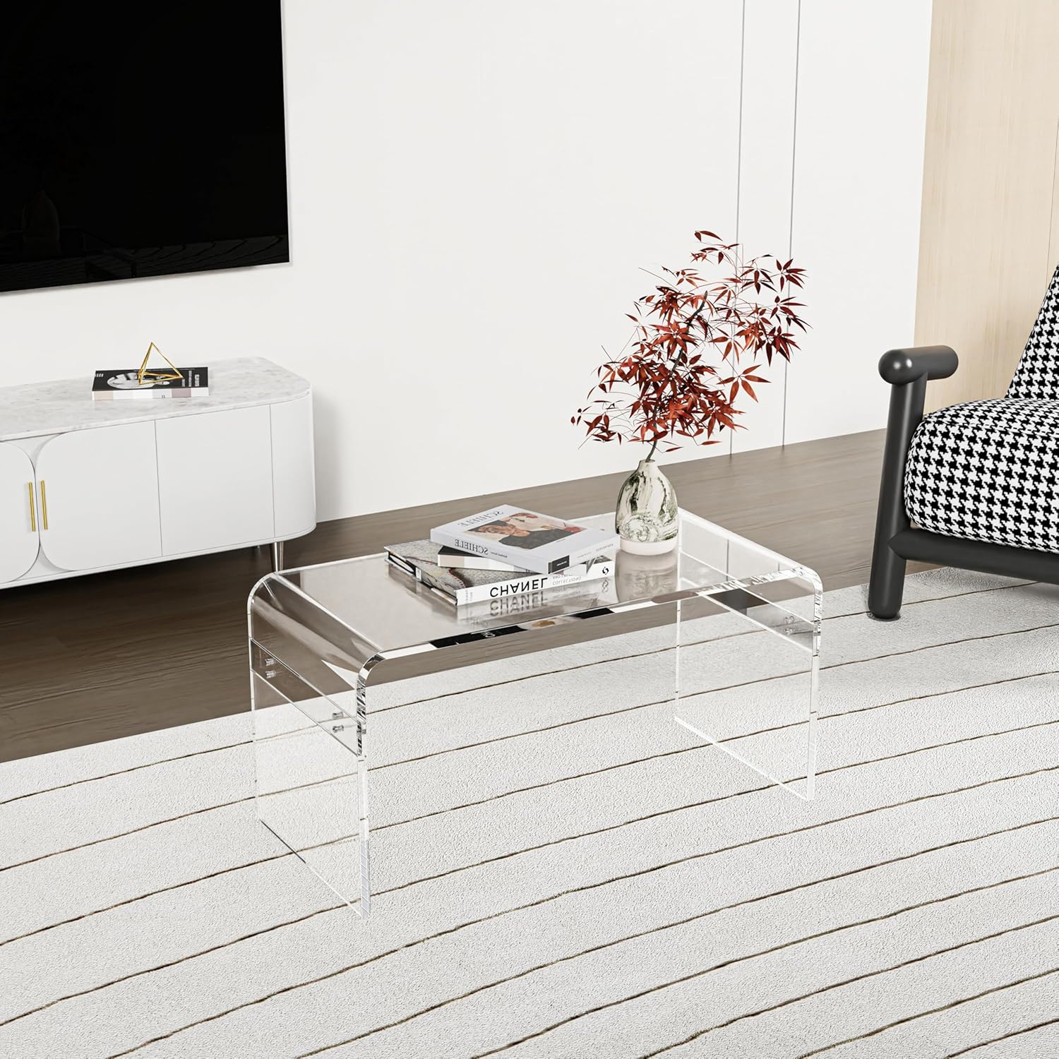 32inch Premium Clear Acrylic Rectangle Coffee Table for Living Room,Mid Century Transparent Waterfall Lowtea Table, Middle Size Table (32"x16"x16") Fit for 2 Seat Sofa