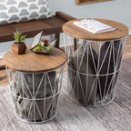 Set of 3 Living Room Tables - Metal Basket Storage with Removable Lids - 2 Small Side and 1 Large Accent Table by Lavish Home (Brown/Black)