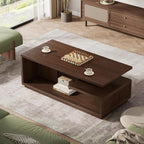 Tribesigns 47.24" Coffee Table with Storage Shelf, Mid-Century Modern Center Table, 3-Tier Rectangle Wooden Tea Table with Thick Base for Living Room, Walnut