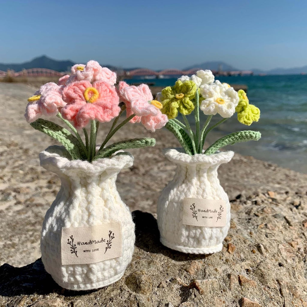 Crochet Flower Pot Forget-me-not Pink Thank You Crochet Gifts for Women Coworker Graduation & Mother's Day Gift Pink Crochet Potted Flower for Women Teacher| Handmade Knitted Potted Plant