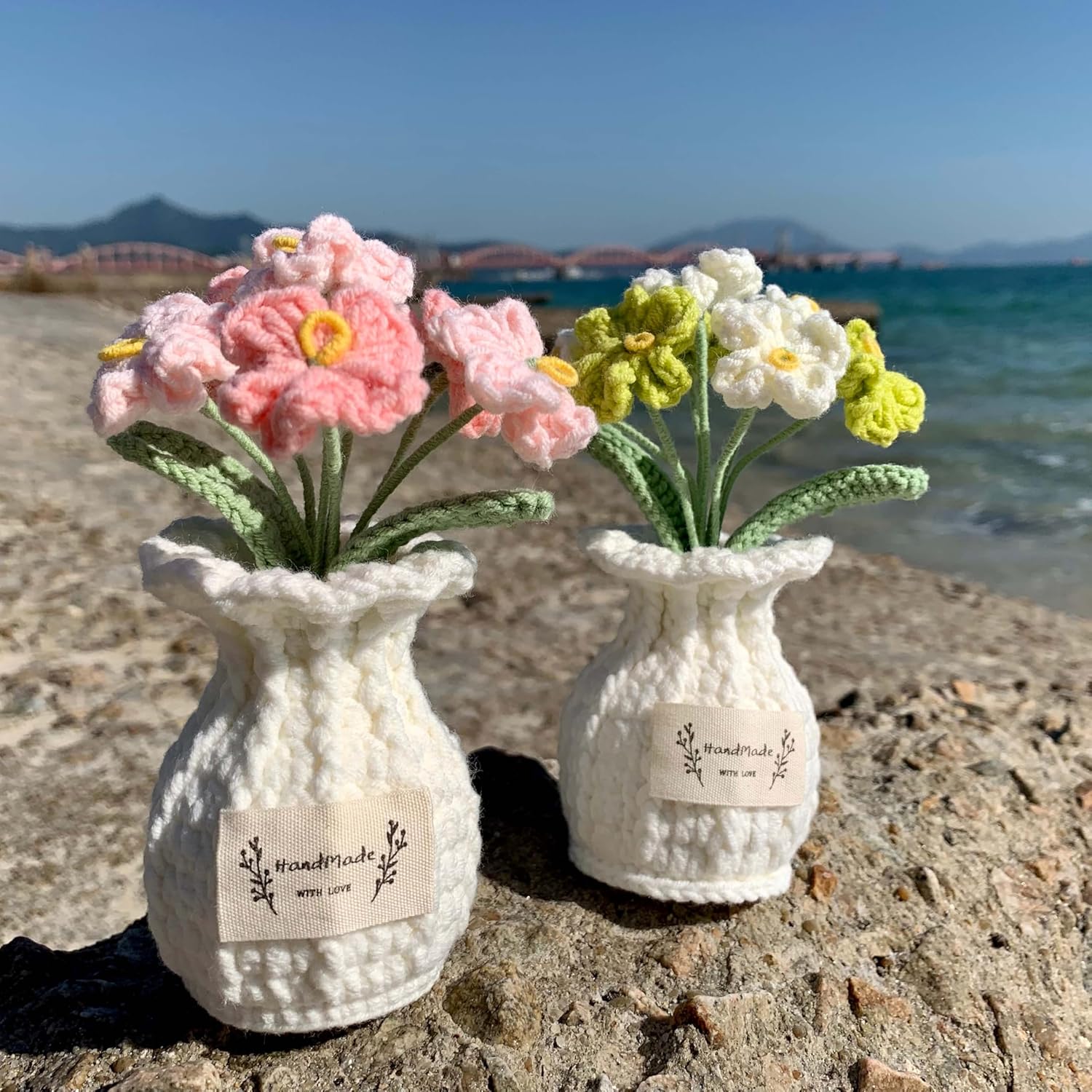 Crochet Flower Pot Forget-me-not Pink Thank You Crochet Gifts for Women Coworker Graduation & Mother's Day Gift Pink Crochet Potted Flower for Women Teacher| Handmade Knitted Potted Plant