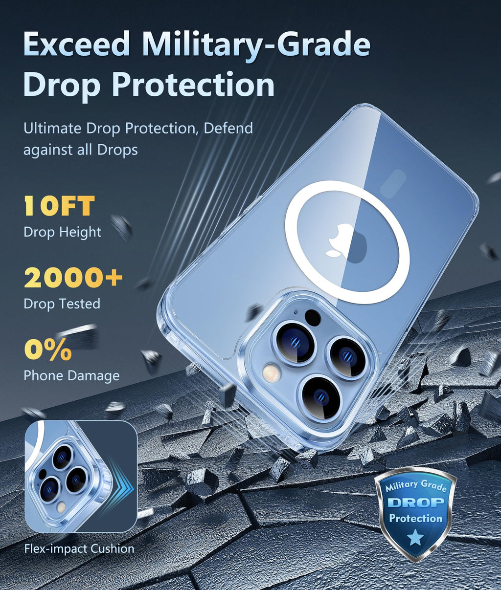 FNTCASE dla etui iPhone 13 Pro-Max: Mocne magnetyczne, antyżółknięcie, smukłe przezroczyste etui | Wojskowej klasy ochronna i odporna na wstrząsy cienka przezroczysta osłona na telefon (przezroczysta)