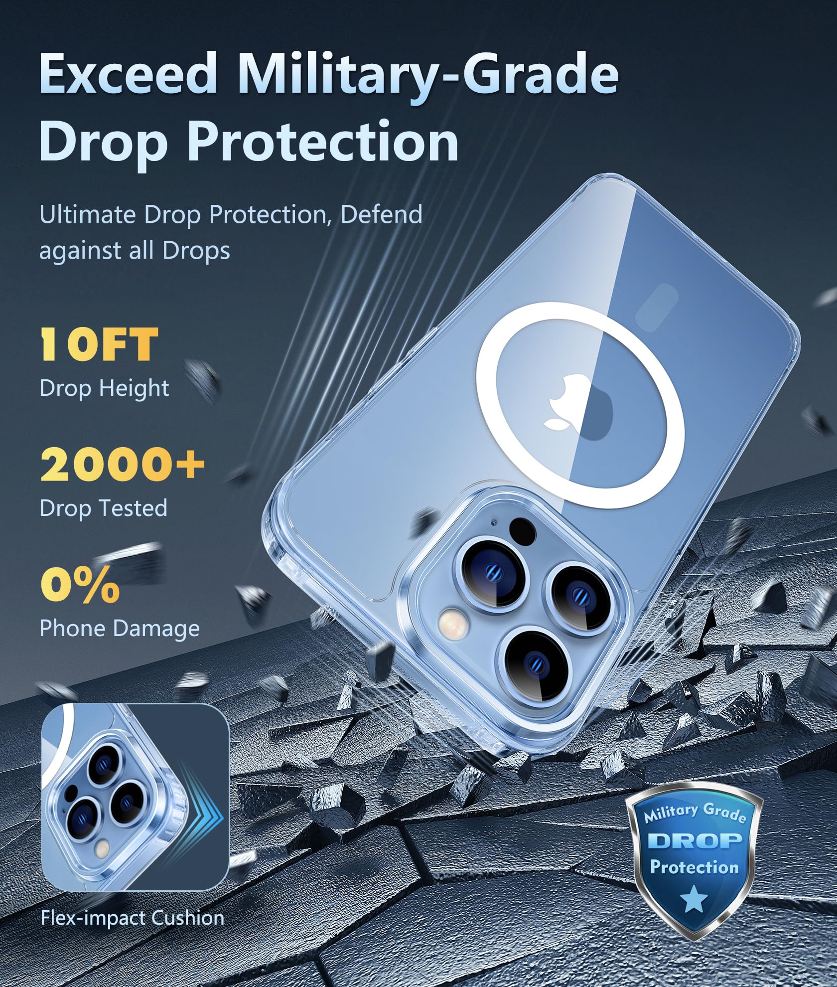 FNTCASE dla etui iPhone 13 Pro-Max: Mocne magnetyczne, antyżółknięcie, smukłe przezroczyste etui | Wojskowej klasy ochronna i odporna na wstrząsy cienka przezroczysta osłona na telefon (przezroczysta)