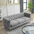 KEIKI Tufted Velvet 3+3 Seat Sofa Couch for Living Room, Buttons Tufted Square Arm Couch for Home Apartment, Gray