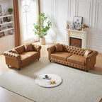 2 Pieces Chesterfield Sofa Sets Nailhead Decor Faux Leather Upholstered Tufted Sectional Sofa&Couch Include 3-Seaters Couch and Loveseat W/Rolled Arms and Wood Legs for Living Room Furniture Sets