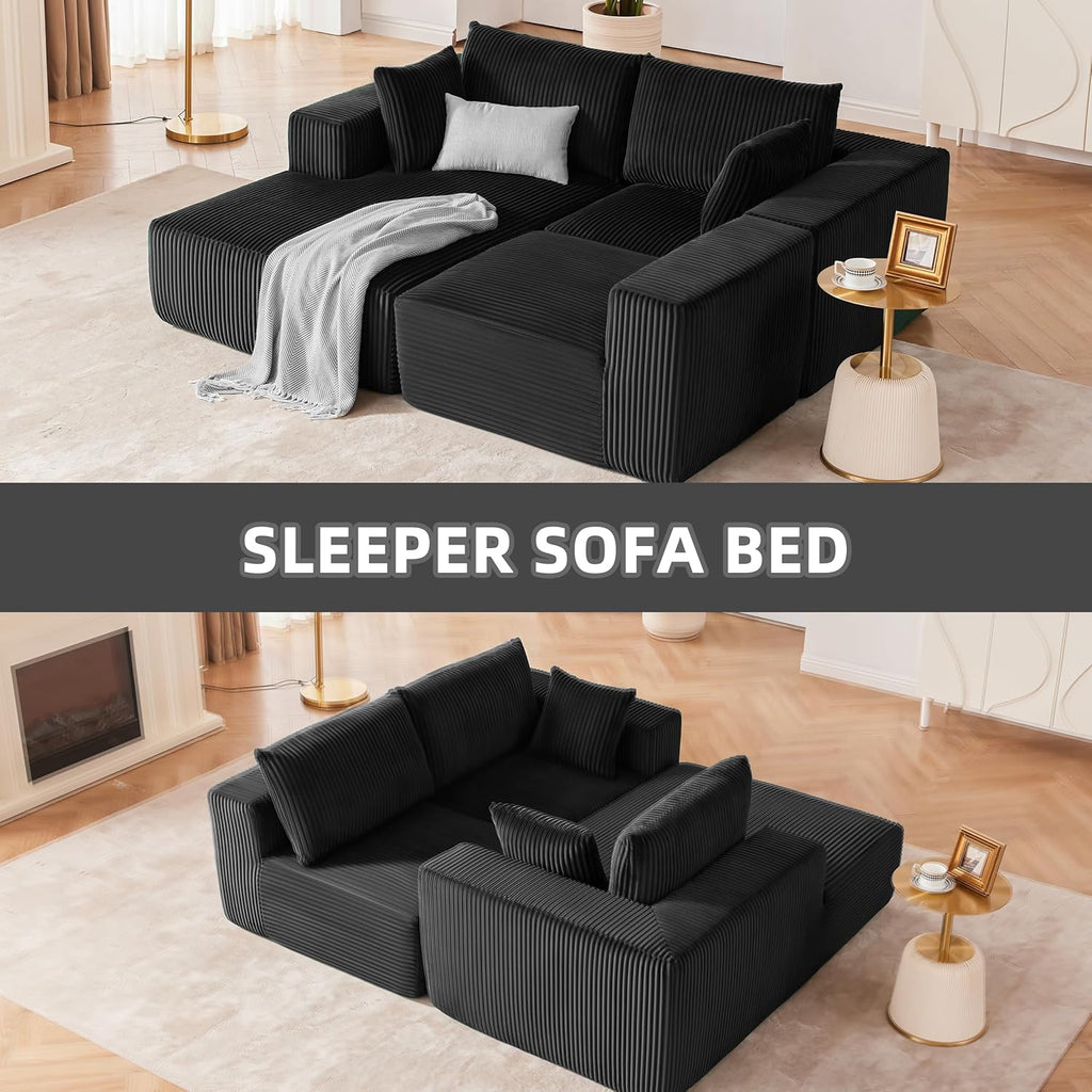 108” Modular Sectional Sofa, Cloud Sectional Couch with Deep Seat, Modern Modular L-Shape Sofa Couch with Chaise,Upholstered Couches for Living Room Bedroom (Black, Left Facing Chaise)