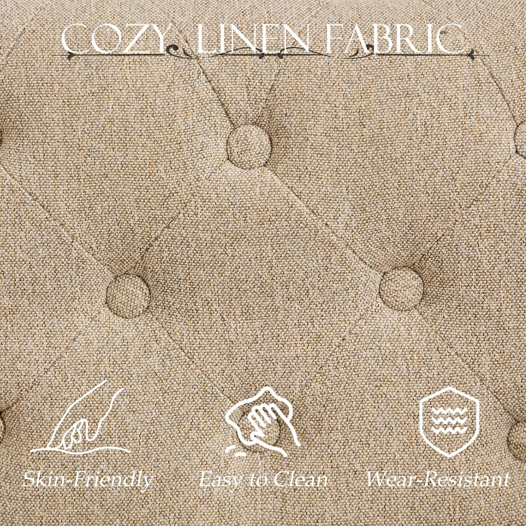 Mid-Century Modern Chesterfield Sofa with Ottoman, Linen Loveseat Classical Retro 2 Seater Couch Tufted Deep Seat Sofa Pet Friendly Sofa Victorian Couch for Living Room (Grey)