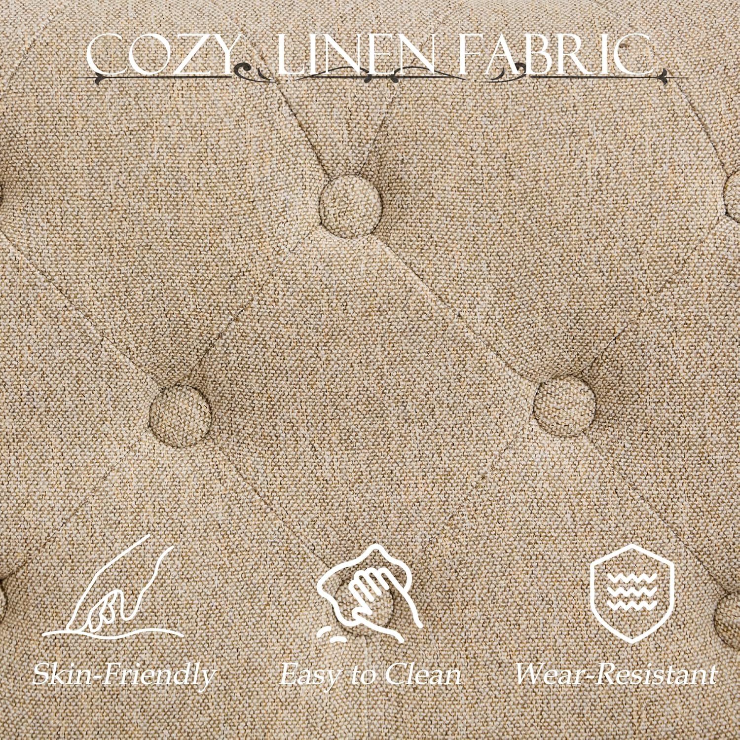 Mid-Century Modern Chesterfield Sofa with Ottoman, Linen Loveseat Classical Retro 2 Seater Couch Tufted Deep Seat Sofa Pet Friendly Sofa Victorian Couch for Living Room (Grey)