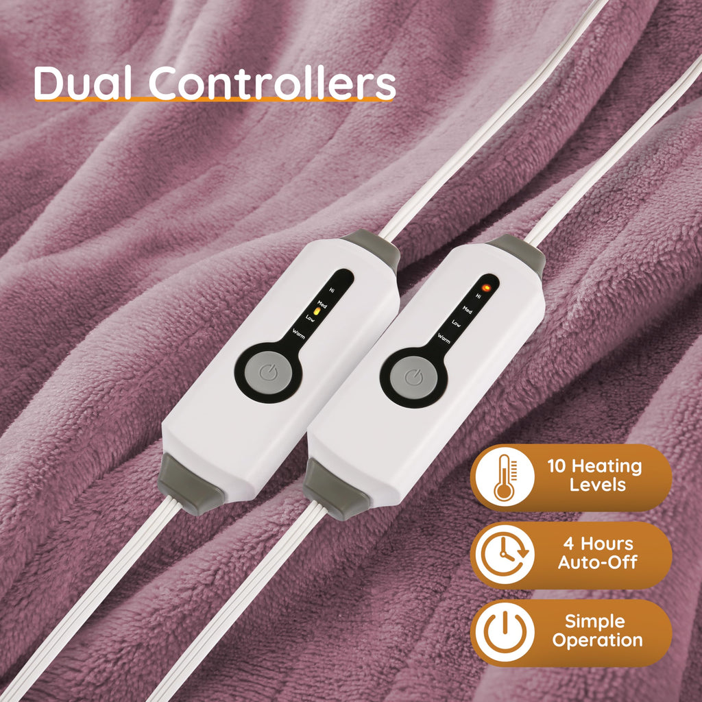 Couverture chauffante électrique DUODUO 72"x84" en polaire corail chaude avec 4 réglages de chaleur et arrêt automatique de 10 heures Protection contre la surchauffe - Gris 
