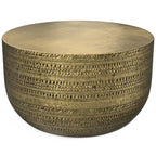 SIMPLIHOME Johnsen Metal Table - 15 inch Wide Solid Iron Drum Accent Table in Antique Copper with Tribal Pattern, Round Boho End Table for Living Room, Bedroom, or Home Office, Fully Assembled