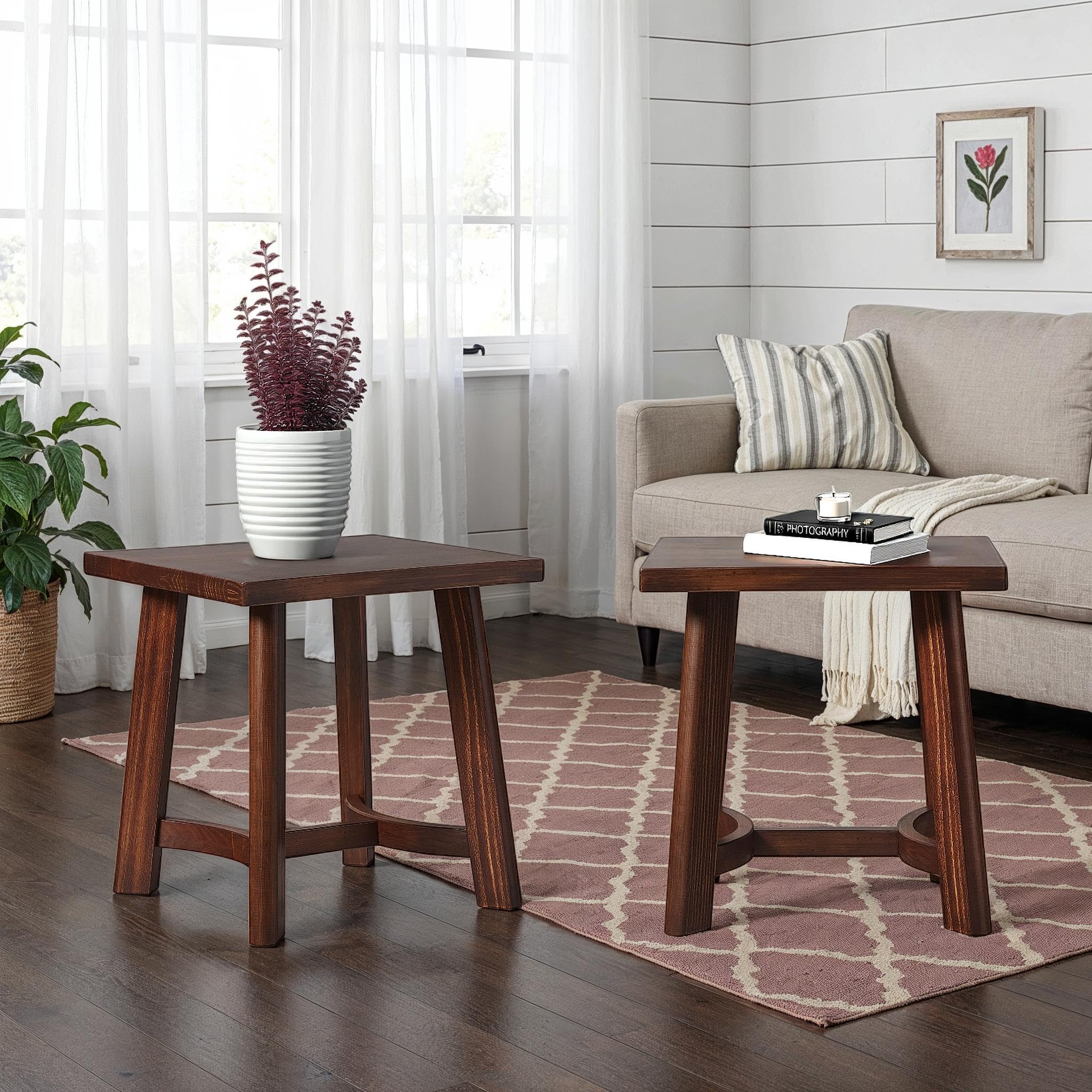Walker Edison Colt Modern Farmhouse Solid Wood Square Side Table, 18 Inch, Espresso