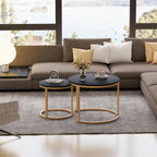 VILAWLENCE Coffee Table Nesting Set of 2 Round End Table Accent Side Stacking Tables Black Wood with Sturdy Metal Frame, Modern Living Room Table Sets Industrial Nightstand