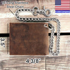 F&L CLASSIC RFID Blocking Mens bi-fold Style Cowhide Leather Steel Chain Wallet, brown vintage leather