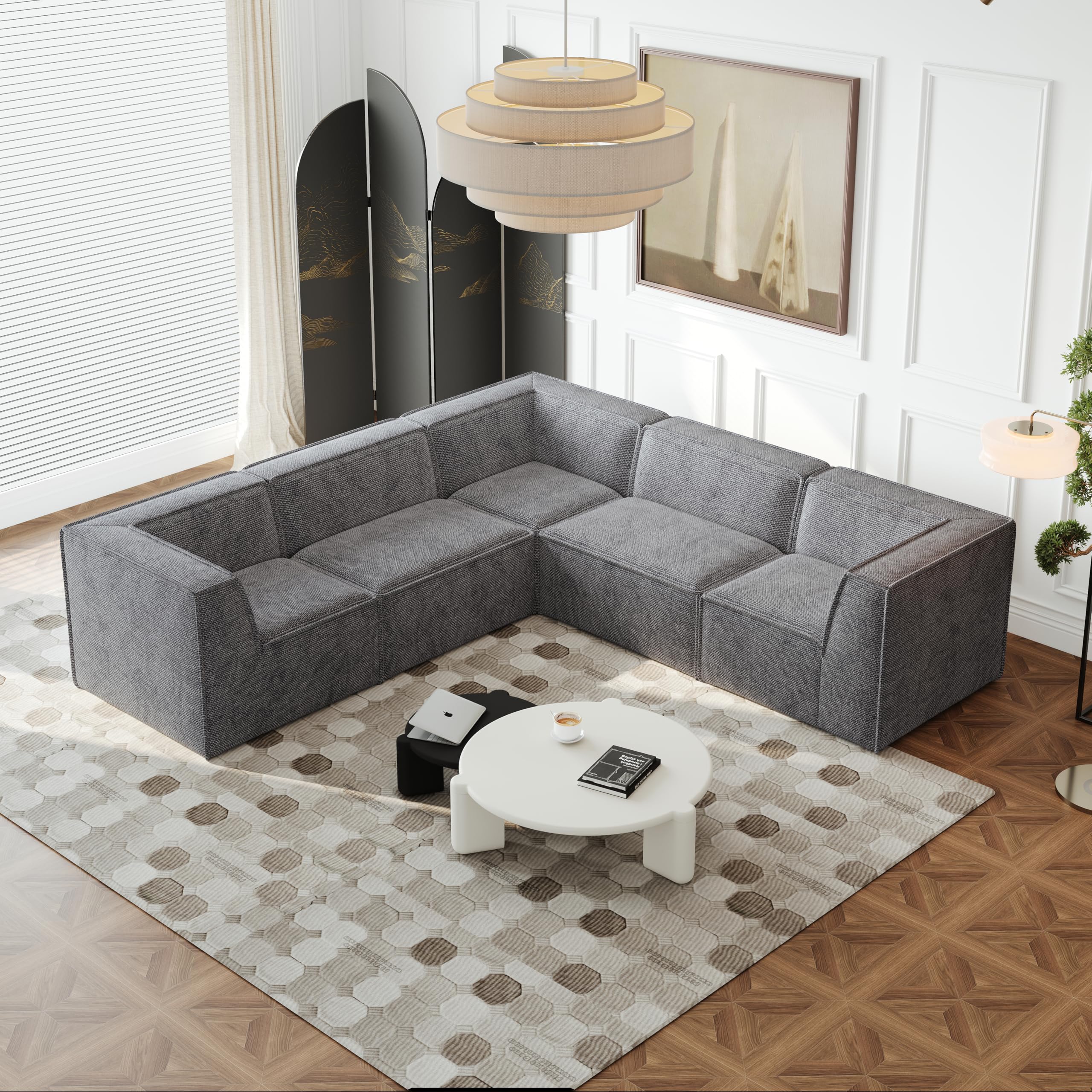 Ball & Cast 82" Velvet Corner Chesterfield Sofa, L-Shaped Sectional Couch with Nailhead Trim & 3 Cushions for Living Room, Bedroom, Apartment, Office,Beige