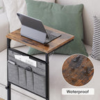 Vagusicc C Shaped End Table, 33'' Tall Side Table for Couch, Adjustable Height Small Couch Side Table for Small Spaces, End Table Slide Under Sofa Table TV Tray Table Arm Table for Living Room, Brown