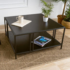 Uranus 2 Tiers Black Coffee Table - A Modern Living Room Furniture Piece for Home Office, Easy Assembly, 31.5” Square Center Table with Black Tabletop and Storage Shelf