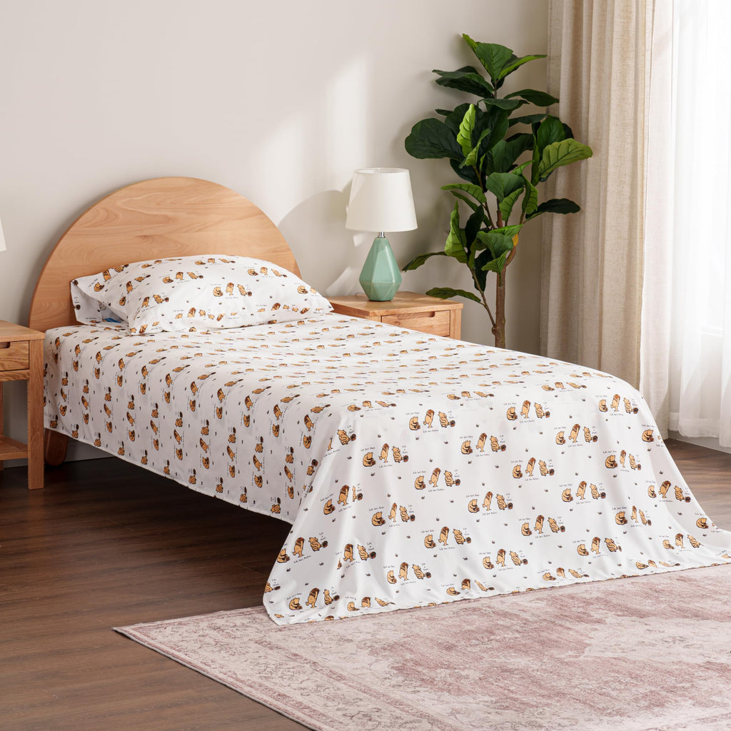 Zestaw pościeli Berkshire Blanket Peanuts® dla dzieci, rozmiar pełny - 4 części, Peanuts® mini pozy i łapy szare, urocze postacie Snoopy nadrukowane na miękkich mikrofibrowych prześcieradłach