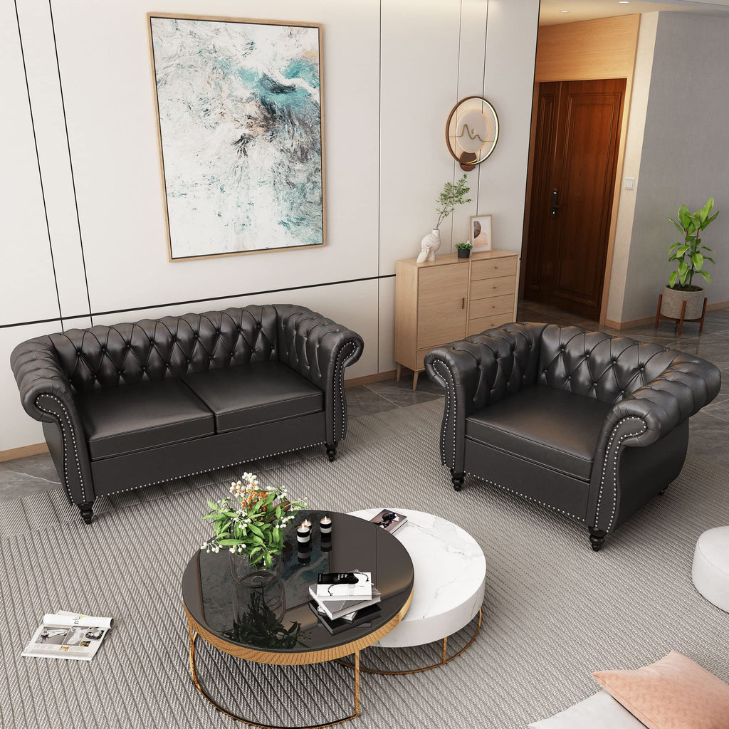 AVZEAR 3-Piece Living Room Sectional Sofa Set, Green Velvet Couch Upholstered Sofa Modern Sofa Couches Set Style Button Tufted, Velvet Chesterfield Sofa for Living Room Apartment, 1+2+3 Seat Green