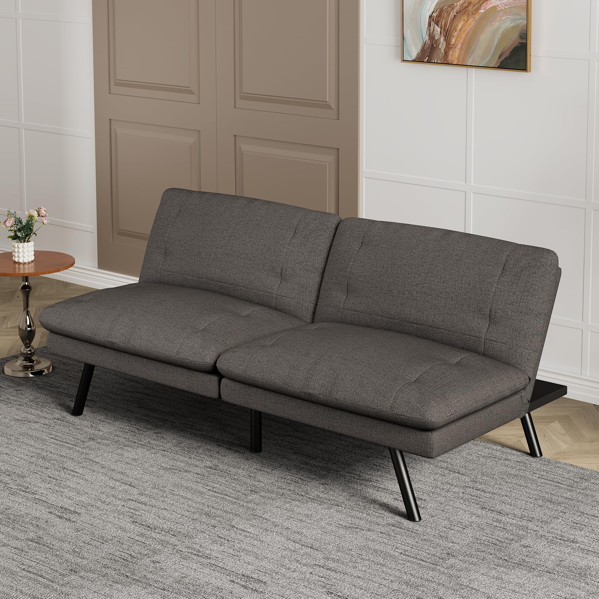 Convertible Faux Leather Futon Sofa Couch,Memory Foam Futon Couch Bed,Loveseat Sleeper Sofa Bed,Small Splitback Modern Folding Sofa Bed for Living Room,Office,Apartment,Matte Black