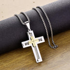 YL Men's Cross Necklace 316L Stainless Steel Large Jesus Christ Pendant Jewelry Rolo Chain for 24''