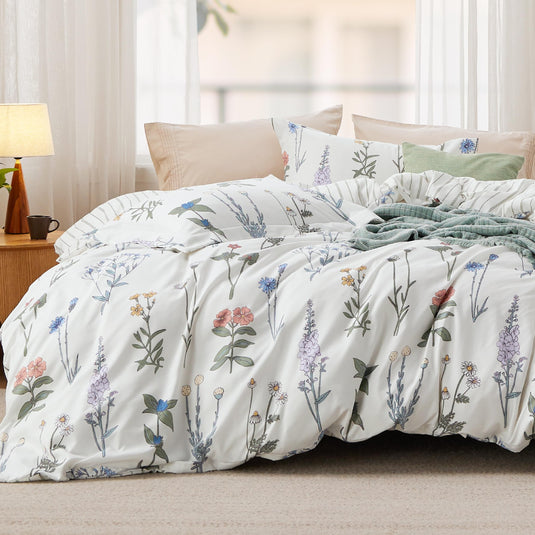 Bedsure Duvet Cover Queen Size - Reversible Floral Duvet Cover Set with Zipper Closure, Green Bedding Set, 3 Pieces, 1 Duvet Cover 90"x90" with 8 Corner Ties and 2 Pillow Shams 20"x26"