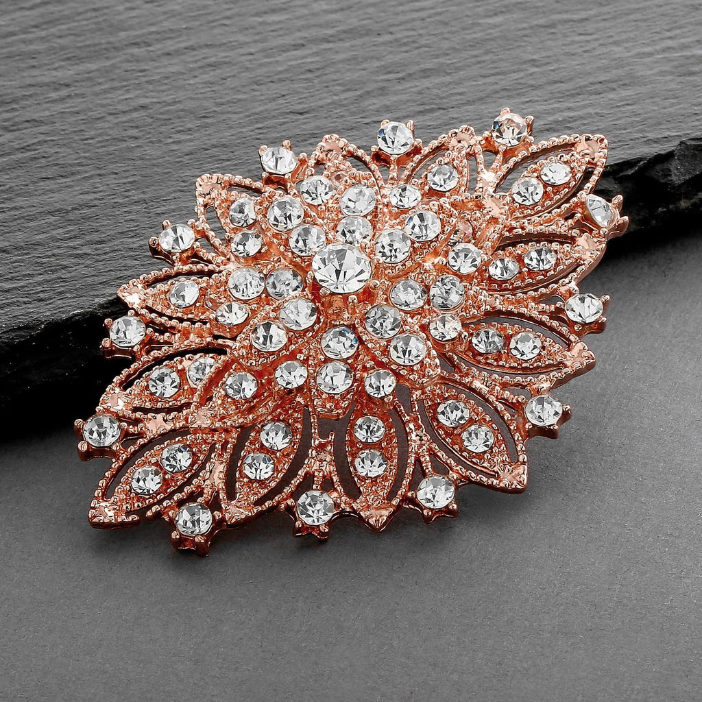 Mariell Rose Gold Wedding Jewelry Crystal Bridal Brooch Pin for Brides, Bridesmaids, Mother of The Bride
