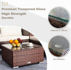 DIMAR GARDEN Outdoor Coffee Table Wicker Patio Side Table with Glass Top, 25.2in Mixed Brown