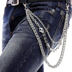Chaîne de pantalon pour hommes femmes, chaîne de portefeuille crâne biker, longue chaîne de ceinture de poche cool EMO punk pour pantalons, porte-clés pour hip hop rock jean gothique