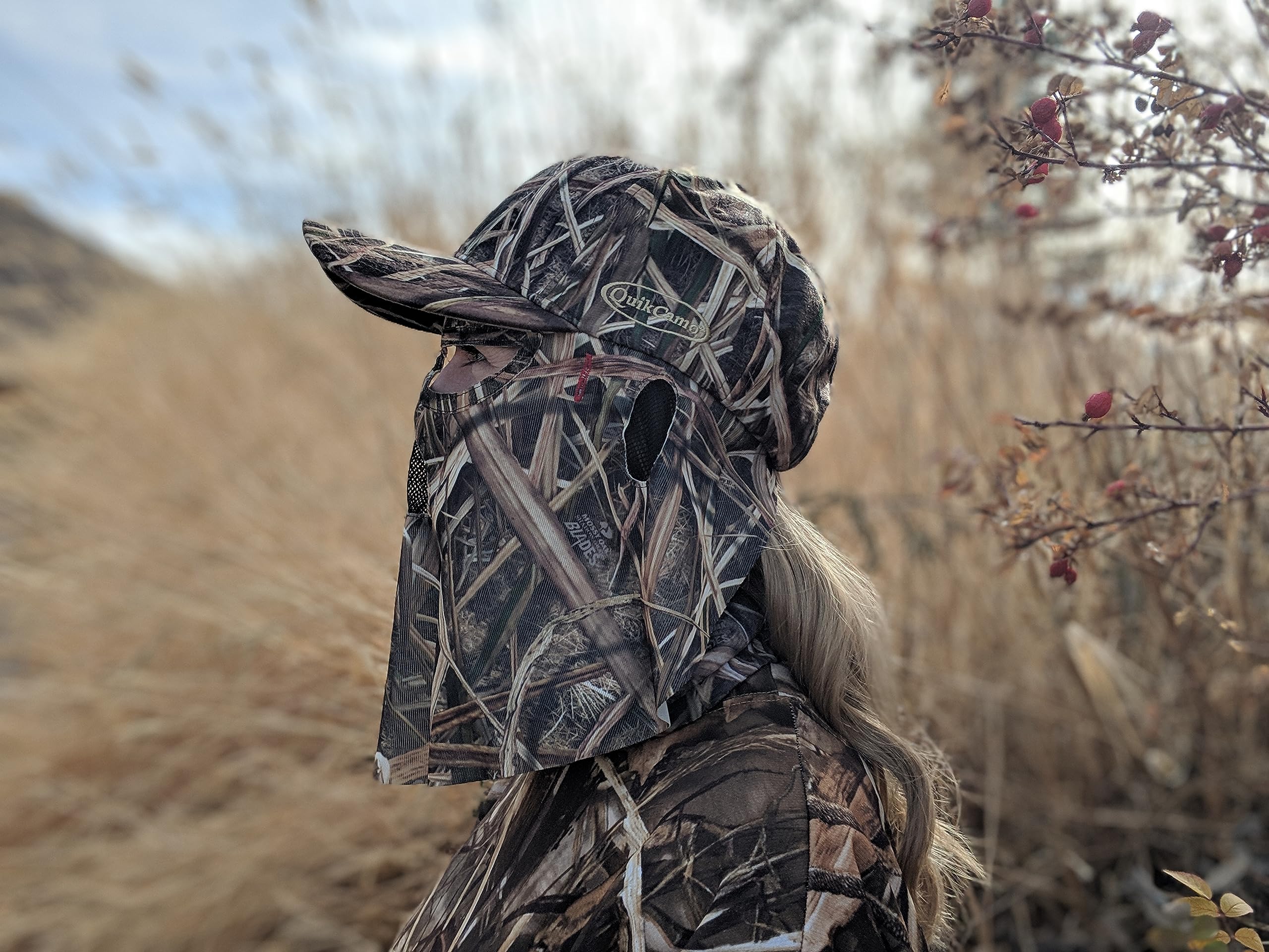 QuikCamo Mossy Oak Shadow Grass Blades camouflagehat med indbygget ansigtsmaske til andejagt (justerbar velcrolukning)