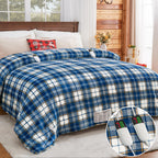 Elektrisch verwarmd deken, 50X60, verwarmingsdeken met 10 verwarmingsniveaus/8 uur automatische uitschakeling, marineblauw geruit Sherpa-dekenverwarmer voor volwassenen, wasbaar deken cadeau voor bank bed kantoor, ETL