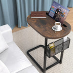 Couch Side Table with Large Tabletop, Tv Tray Table Adjustable Height with Storage Baskets, Strong and Stable Metal Frame, for Sofa, Bedside, TV Watching, Meals, Snacks, and Laptop Use