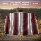 Authentische große handgewebte mexikanische Decke - Weiche Yoga- Strapazierfähiger Serape- Leichte Falsa, Strand-, Camping-, Picknick-, Outdoor-Decke 70"x50" - Kirsche