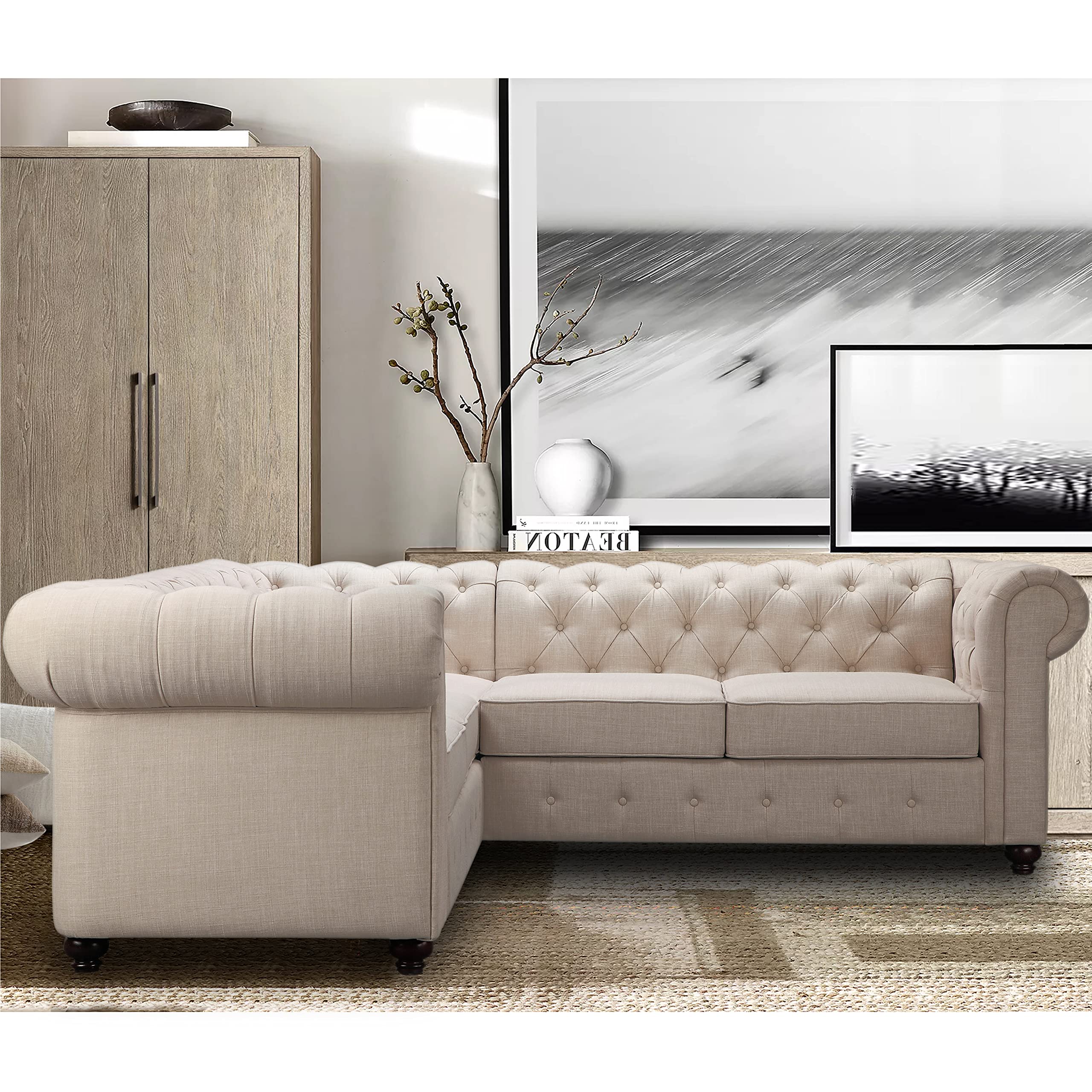 Rosevera Genevieve Upholstered Tufted Loveseat Couch,Chesterfield Sofa loveseat with Armrest Scroll Arm Sofa Couch, Sectional Sofa for Living Room Office