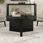Henn&Hart 32" Wide Round Coffee Table in Black Grain, for Home, Living Room, Bedroom, Entertainment or Office