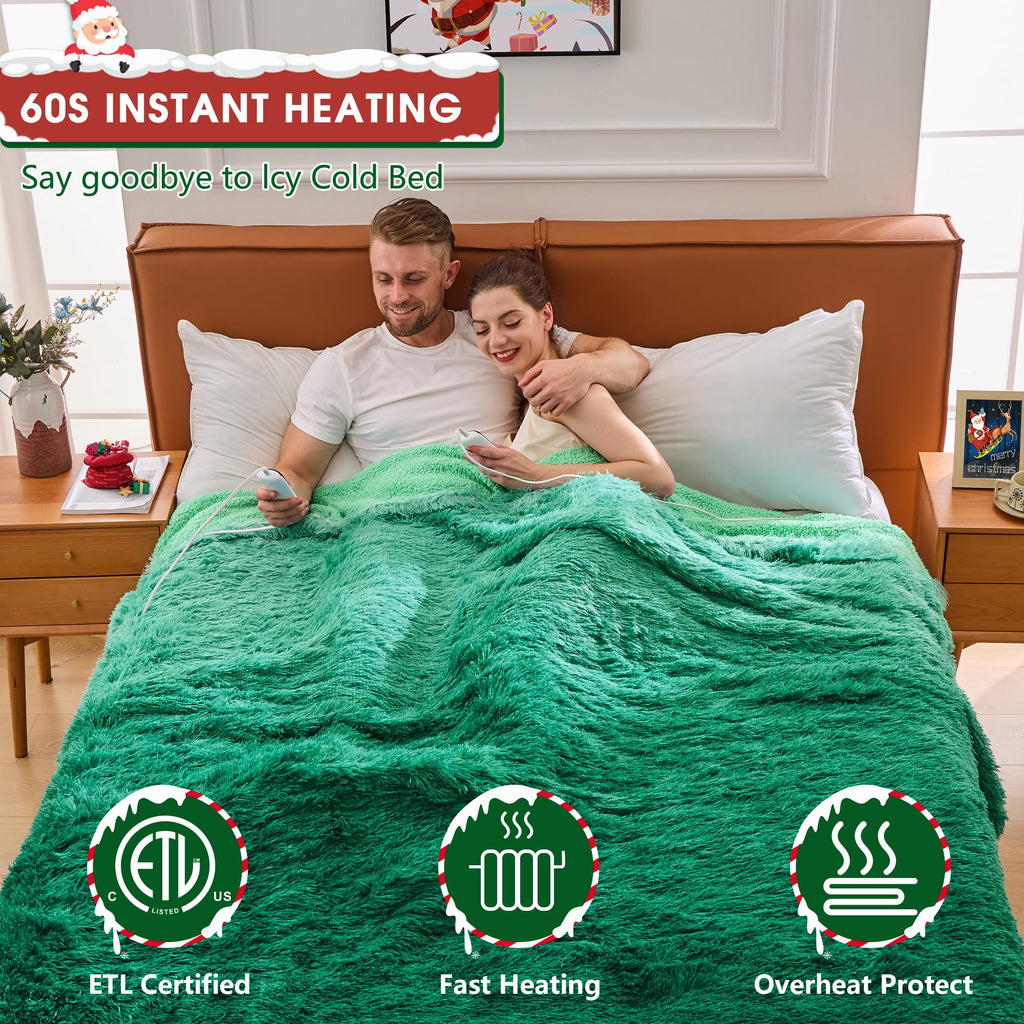 Elektrische Heizdecke mit Kunstpelz, Größe mit flauschigem Sherpa-Rücken, wärmende Plüschdecke Geschenk, weiche Heizdecken mit 10 Wärmeeinstellungen, 5 Zeiteinstellungen, ETL 50"x60", Anthrazitgrau