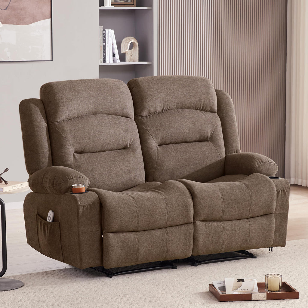 Oversized Recliner Loveseat with Heat and Massage, Wall-Hugger Reclining Sofa with Cup Holders and USB Port, Big Large 2-Seater Double RV Recliner Loveseat for Living Room (Fabric, Grey)