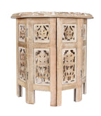 Wooden End Table for Living Room - 18x22 Burnt Finish Carved Side Table, Single Pillar Nightstand, Bedside Table for Books, Plants, Magazines, Small Space Accent Table