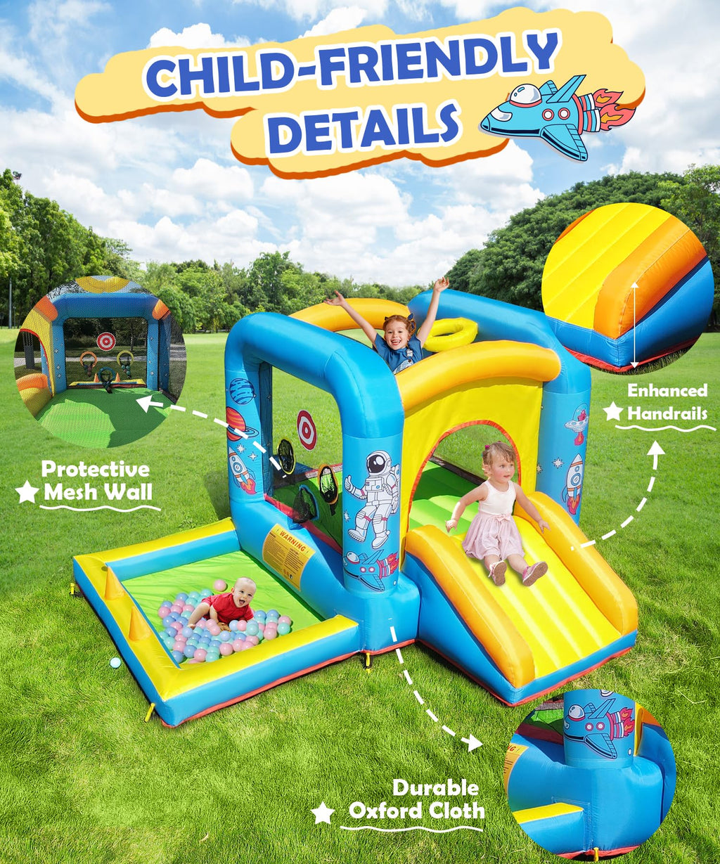 NBSPORT aufblasbares Hüpfburg mit Gebläse für Kinder 3-6 Jahre, Hüpfburg mit Rutsche, 112x63x67'' Kleinkinder-Hüpfburg mit Bällebad, Hüpfburg für drinnen/draußen
