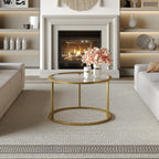 SAYGOER Small Glass Coffee Table Round Gold Coffee Table for Small Space Modern Simple Center Table with Gold Frame for Living Room Home Office, Easy Assembly