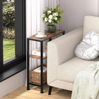 Narrow Side Table for Small Space, 2-Tier Small End Table with Shelf Holder, Slim Nightstand, Skinny Snack Couch Table in Living Room, Bedroom, Study, Kitchen and Balcony (Rustic Brown &Black)