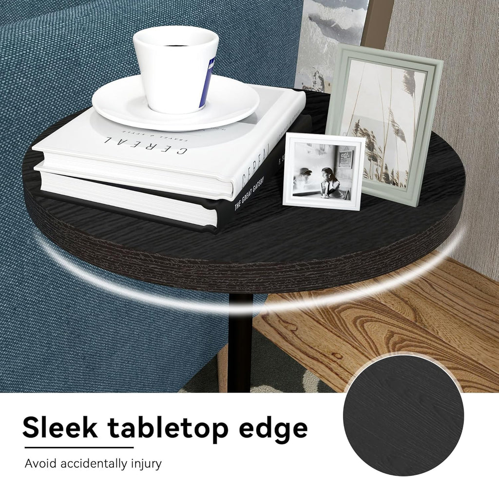 Drink Table, Round Pedestal with Weighted Base,Black Side Modern Cocktail Martini Small End Premium Accent Table for Sofa Couch Chair Living Room Bedroom Dorm Patio