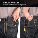 gzcz Mens Wallet with Chain RFID Blocking Genuine Leather Bifold Purse for Men with ID Window and Zip Coin Pocket, Black